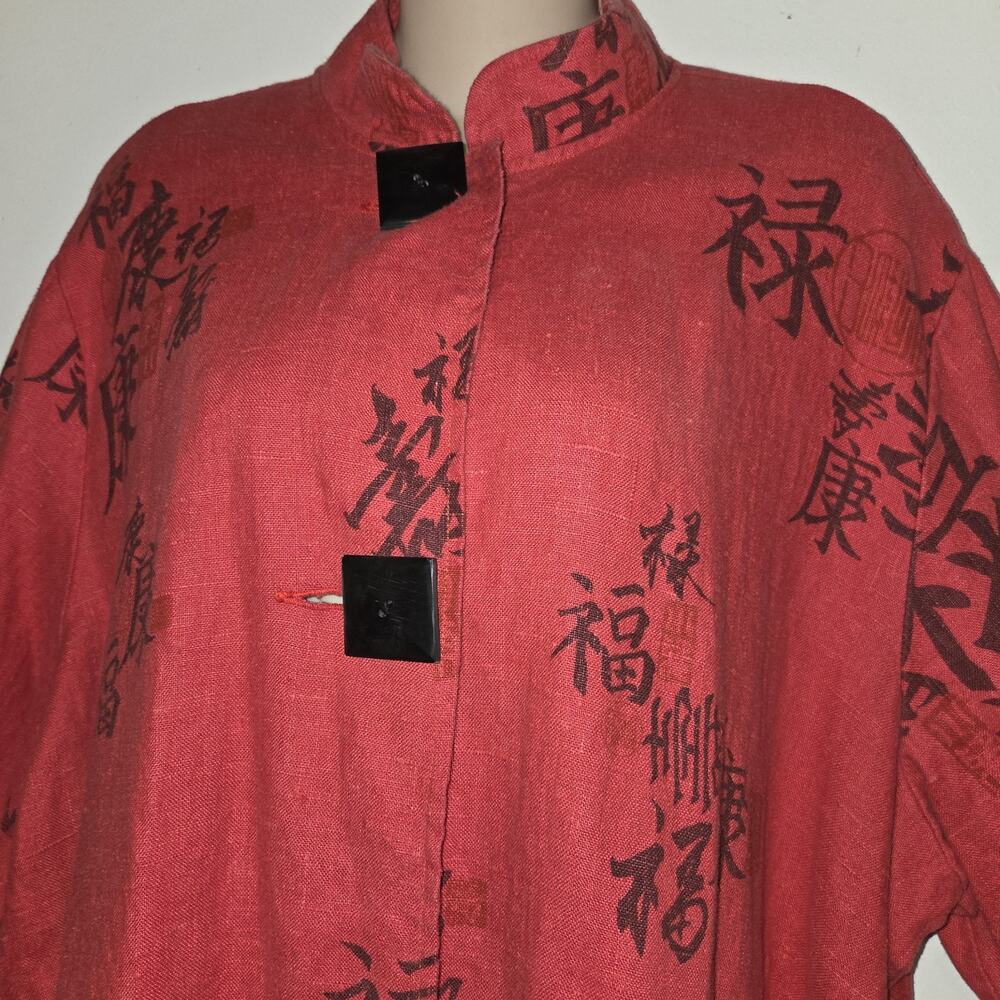 VTG Painted Pony Red Linen Jacket Top 1X Asian Designs Large Buttons Y2K USA - Picture 4 of 16